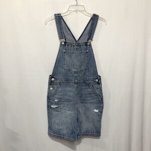 GAP shortall short jean overall adjustable straps pockets light distress size S